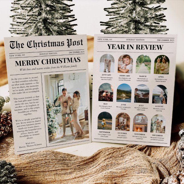 Newspaper Year in Review Family Photo Christmas Holiday Card (Creator Uploaded)