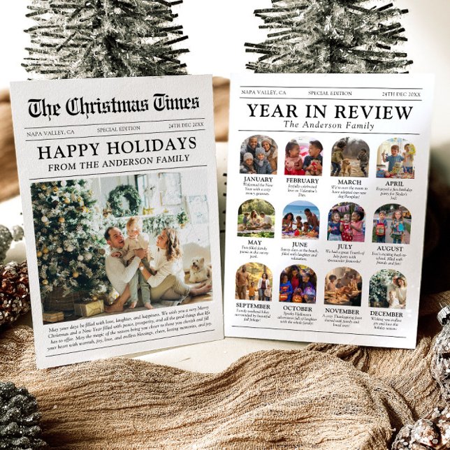 Newspaper Year in Review Family Photo Christmas Holiday Card (Creator Uploaded)