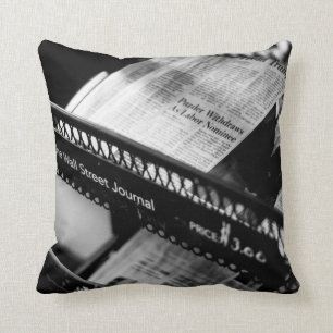 NEWSPAPERS ON THE WALL STREET JOURNAL RACK CUSHION
