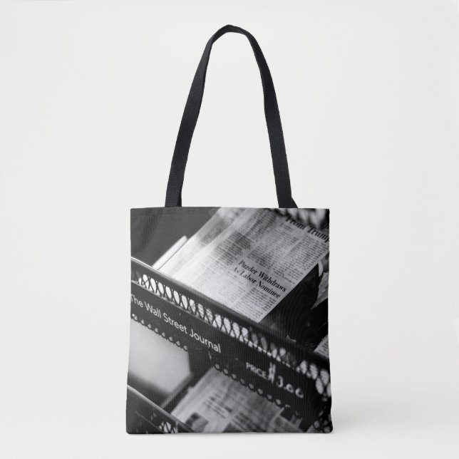 NEWSPAPERS ON THE WALL STREET JOURNAL RACK TOTE BAG (Front)