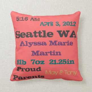 Newsprint Birth Announcement Cushion