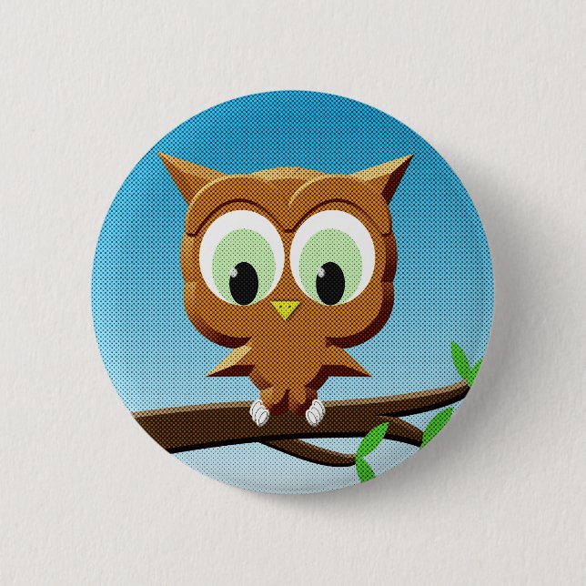 Newsprint Cartoon Owl 6 Cm Round Badge (Front)