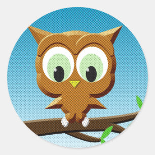 Newsprint Cartoon Owl Classic Round Sticker