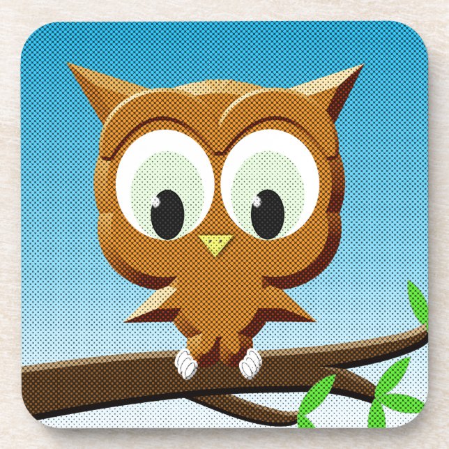 Newsprint Cartoon Owl Coaster (Front)