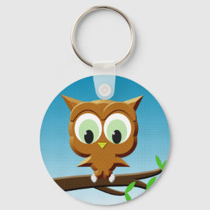 Newsprint Cartoon Owl Key Ring