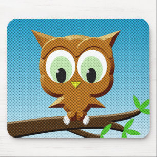 Newsprint Cartoon Owl Mouse Pad