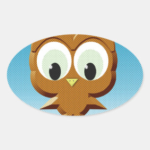 Newsprint Cartoon Owl Oval Sticker