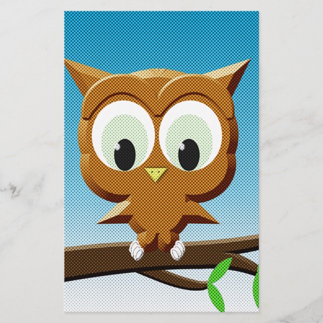 Newsprint Cartoon Owl Stationery (Front)