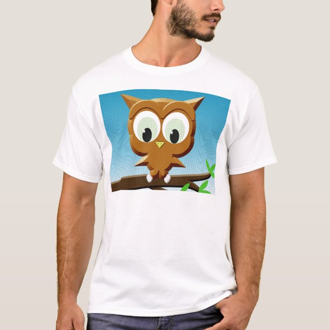 Newsprint Cartoon Owl T-Shirt (Front)