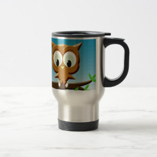 Newsprint Cartoon Owl Travel Mug