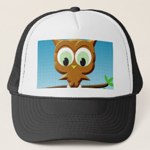 Newsprint Cartoon Owl Trucker Hat