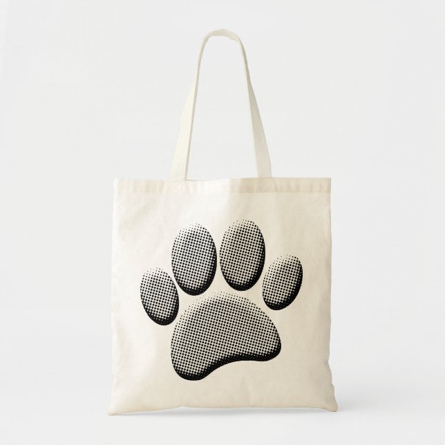 Newsprint Halftone Cartoon Dog Paw Prints Tote Bag (Front)