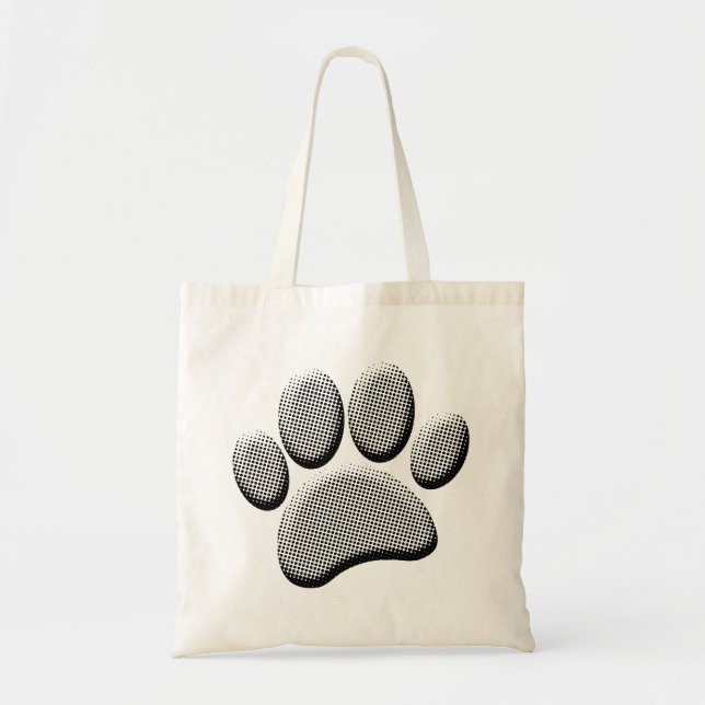 Newsprint Halftones Cartoon Dog Paw Prints Tote Bag (Front)