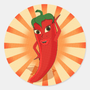 Newsprint halftones Red Pepper Diva Classic Round Sticker