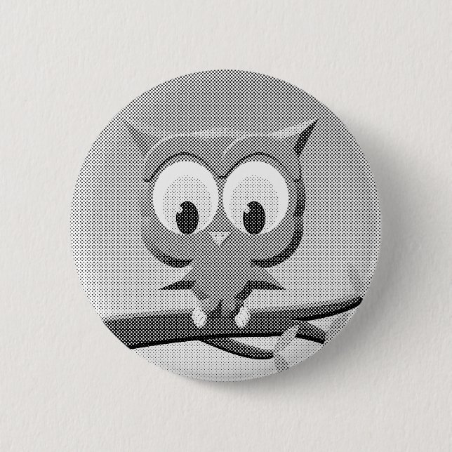 Newsprint Owl In Black And White 6 Cm Round Badge (Front)