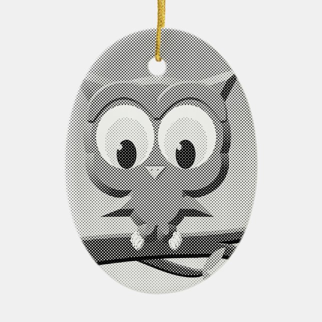 Newsprint Owl In Black And White Ceramic Ornament (Front)