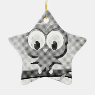 Newsprint Owl In Black And White Ceramic Ornament