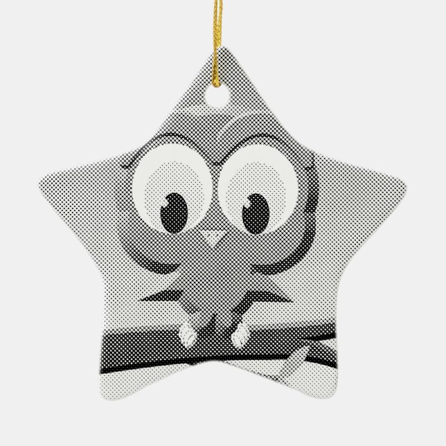 Newsprint Owl In Black And White Ceramic Ornament (Front)
