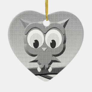 Newsprint Owl In Black And White Ceramic Tree Decoration