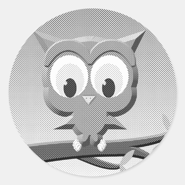 Newsprint Owl In Black And White Classic Round Sticker (Front)