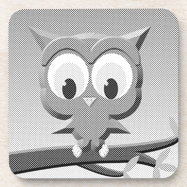 Newsprint Owl In Black And White Coaster (Front)