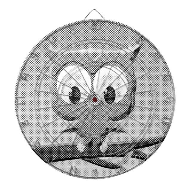 Newsprint Owl In Black And White Dartboard (Front)