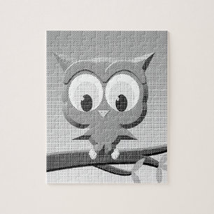 Newsprint Owl In Black And White Jigsaw Puzzle