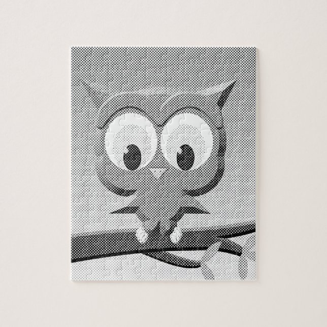 Newsprint Owl In Black And White Jigsaw Puzzle (Vertical)