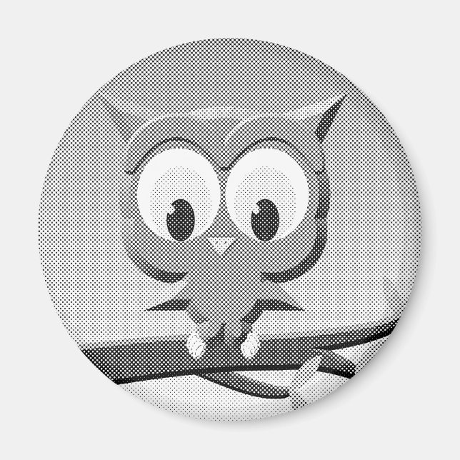 Newsprint Owl In Black And White Magnet (Front)