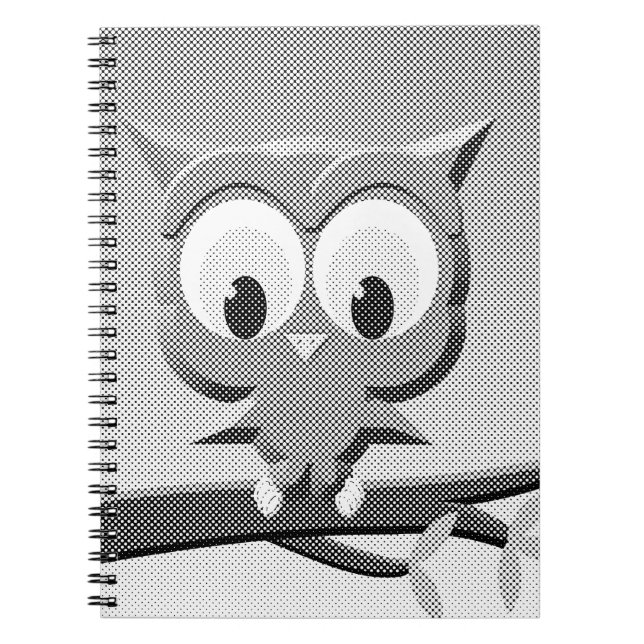 Newsprint Owl In Black And White Notebook (Front)