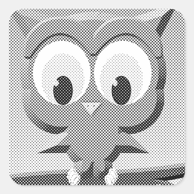 Newsprint Owl In Black And White Square Sticker (Front)