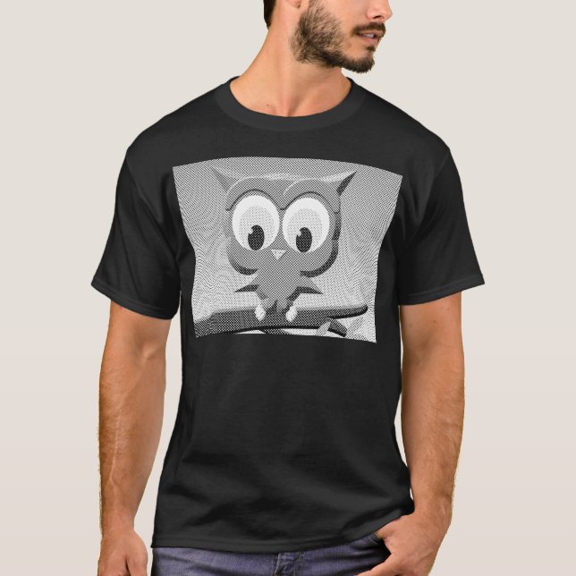Newsprint Owl In Black And White T-Shirt (Front)