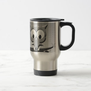 Newsprint Owl In Black And White Travel Mug