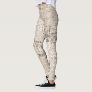 Newsprint Pattern Leggings - One-of-a-Kind Design