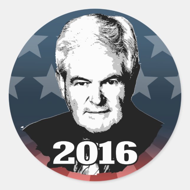 NEWT GINGRICH 2016 CANDIDATE CLASSIC ROUND STICKER (Front)