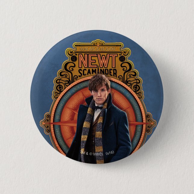 NEWT SCAMANDER™ Walking Art Nouveau Panel 6 Cm Round Badge (Front)