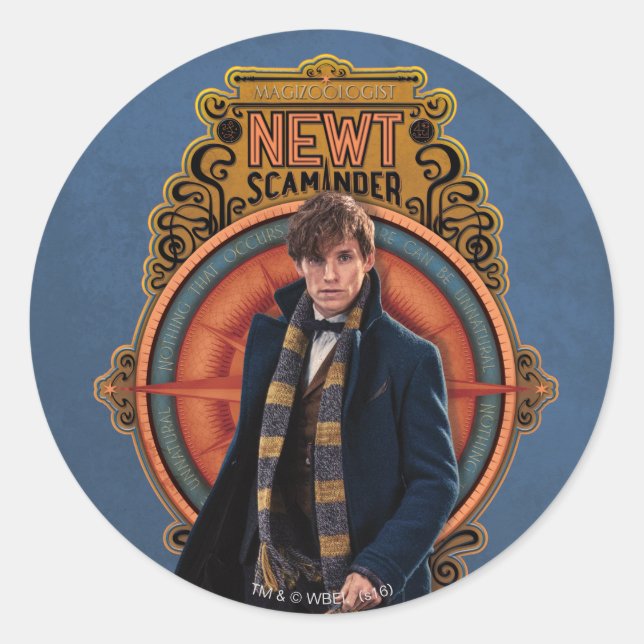 NEWT SCAMANDER™ Walking Art Nouveau Panel Classic Round Sticker (Front)
