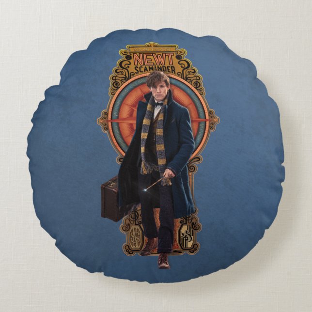 NEWT SCAMANDER™ Walking Art Nouveau Panel Round Cushion (Front)