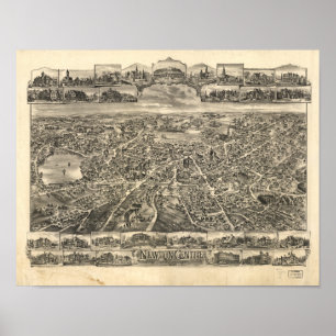 Newton Centre Massachusetts 1897 Antique Panorama Poster