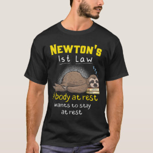 Newtons Law Funny Physics Joke Inertia Cartoon boy T-Shirt