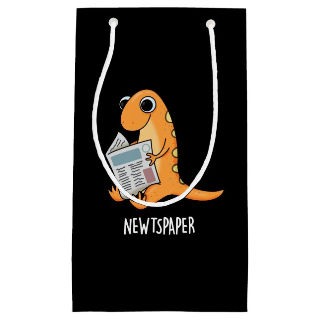 Newtspaper Funny Newspaper Newt Pun Dark BG Small Gift Bag (Front)