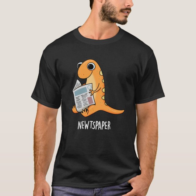 Newtspaper Funny Newt Pun Dark BG T-Shirt (Front)