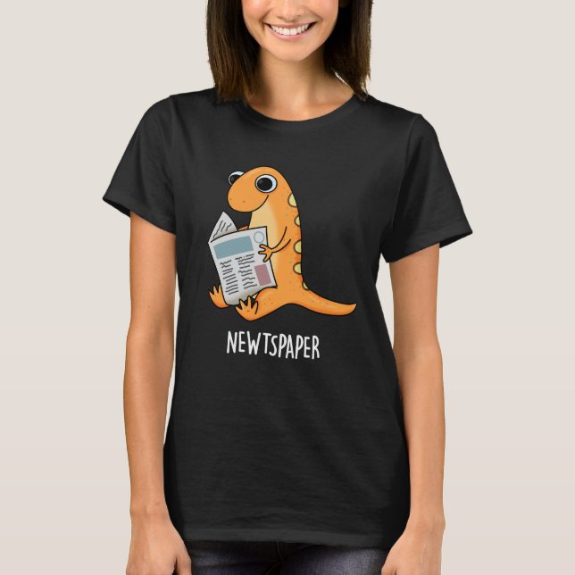 Newtspaper Funny Newt Pun Dark BG T-Shirt (Front)