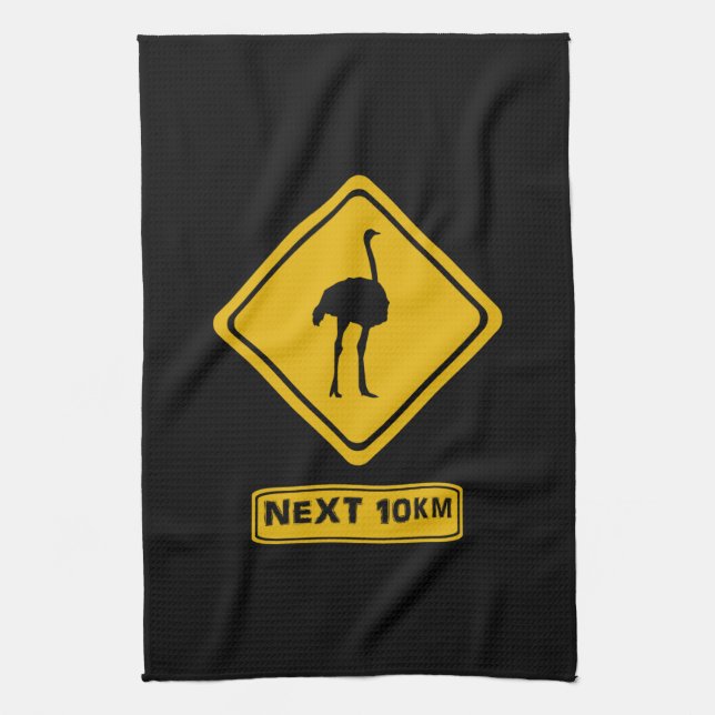 next 10 km ostriches tea towel (Vertical)