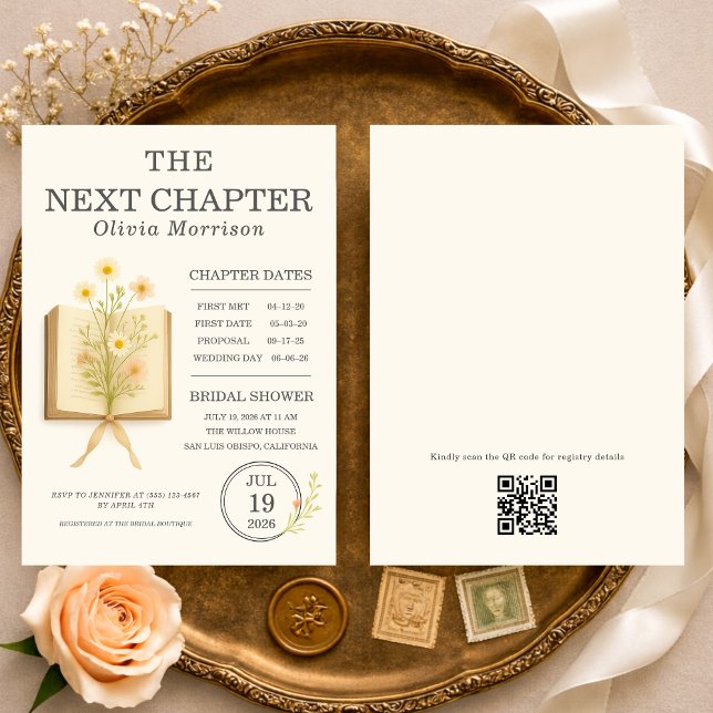 Next Chapter Begins QR Code Bridal Shower Invitation (Creator Uploaded)