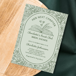 Next Chapter Book Club Sage Green Bridal Shower Invitation