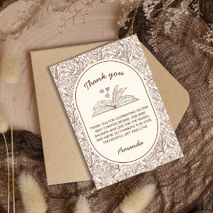 Next Chapter Book Floral Brown Bridal Shower Thank You Card
