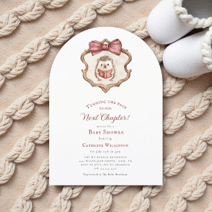 Next Chapter Watercolor Hedgehog Reading Book Invitation