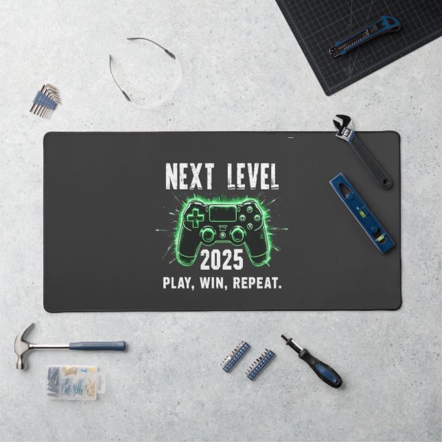 Next Level 2025 Play Win Repeat Funny Gaming Gamer Desk Mat (Workstation)