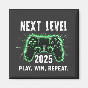 Next Level 2025 Play Win Repeat Funny Gaming Gamer Magnet